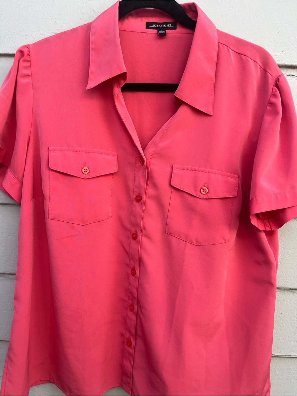 Notations Coral Pink Short Sleeve Button-Down Blouse
